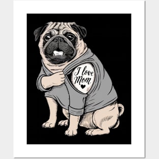 Generate a hand drawn vector design Pug.Happy mothers day (5) Posters and Art